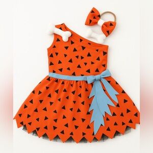 COSTUME | Girls Flintstone Pebbles Costume Dress with Hair Bow | Size 6